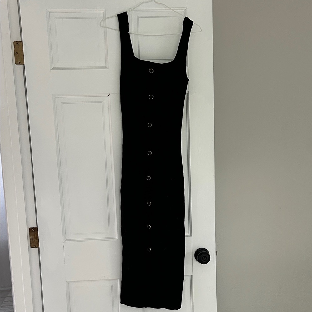 Classic Black Midi Dress with Front Buttons